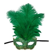 Mardi Gras Green Feather Mask, for Adults, by Way To Celebrate