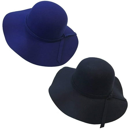 Wool Trilby Hat (Magik Vintage Women Ladies Wide Brim Floppy Warm Wool Blend Felt Hat Trilby Bowler Cap (Ultimate Pack of)