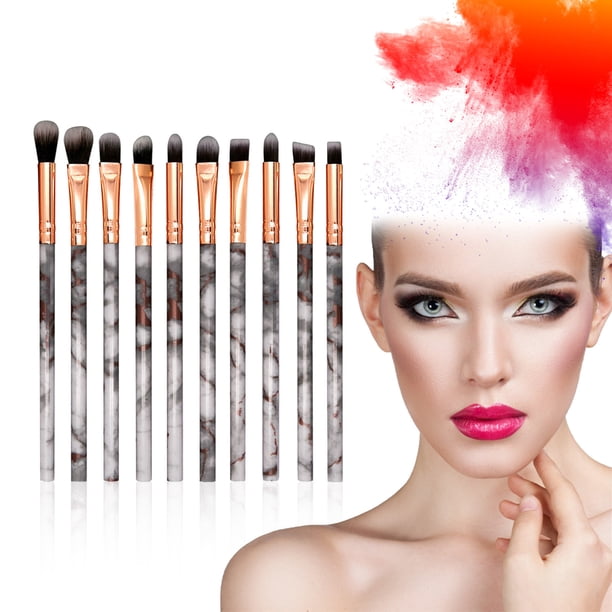 Rubor para mejillas, rubor en polvo rosa, juego de 10 brochas de maquillaje portátiles, brochas, juego de brochas para sombras de ojos, brochas de maquillaje