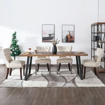 LONGWIN Classic Tufted Fabric Upholstered Wooden Dining Chair Mid-Back, Beige, Set of 2