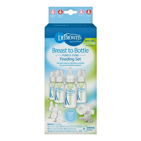 Dr. Brown's Natural Flow Anti-Colic Options  Narrow Breast to Bottle Feeding Set, Clear, 4oz, 4 Pack