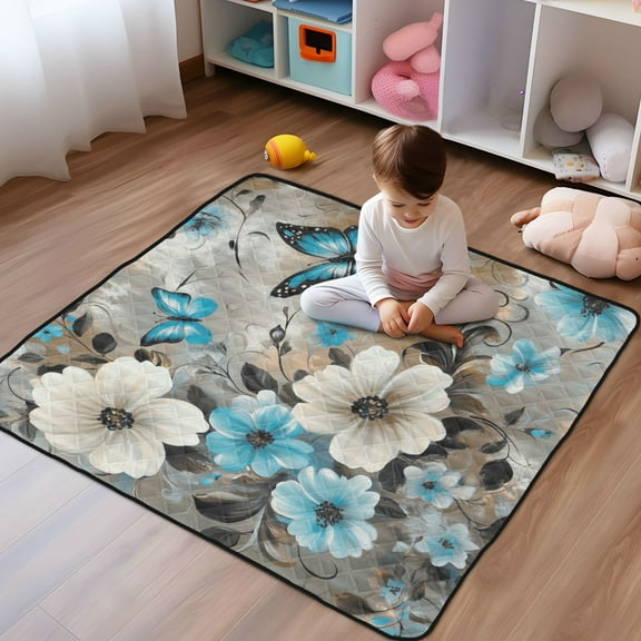 WOBOGO Dainty Flora Baby Playmats Extra Large Waterproof Rollable Activity Pads for Toddlers 50×50inch