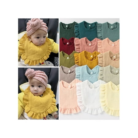 

Baby Muslin Bandana Drool Bibs for Boys Girls Soft Absorbent Ruffled Button Closure Baby Bibs for Teething and Drooling Multi-Use Scarf Bibs