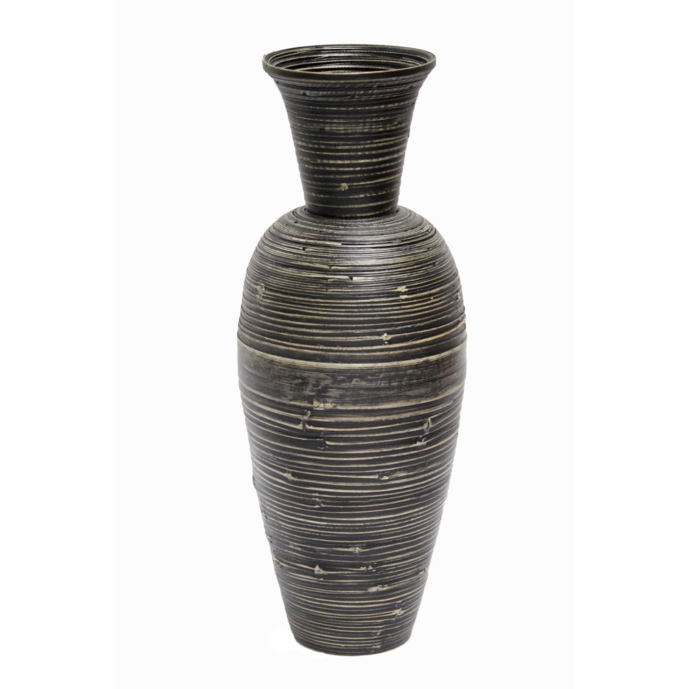27" Spun Bamboo Vase Bamboo In Distressed Black