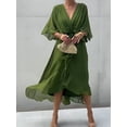 thumbnail image 2 of Women Plus Size Maxi Dress Short Sleeve Wrap V Neck High Low Split Ruffle Long Dress Green L, 2 of 4
