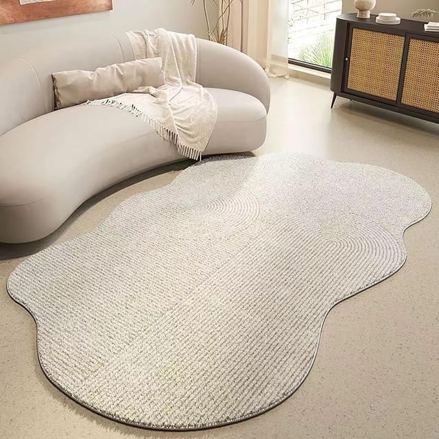 Area Rug, Irregular Shaped Rug for Living Room, Washable Rug, Non Slip Floor Carpet, Low Pile Soft Rug for Bedroom Dining Room Abstract Minimalist Carpets for Home Decoration, Bedside Rug(Milk White,7
