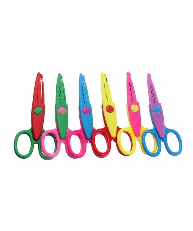 Barka Ave 6pcs Paper Edge Scissors Set Kid Safety Cutt Scissors Decorative,Great for Teachers, Students, Crafts, Scrapbooking, DIY Photos - Random Color