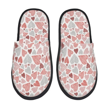 Balery Hand Drawn Hearts Slient Indoor Furry Fleece Comfort House Shoes Soft Non-Slip Home Shoes Cotton slippers House Slippers-- Medium