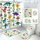 thumbnail image 1 of Juego de cortinas de ducha con dinosaurios rugientes de color azul oscuro, impermeables, juego de cortinas de baño con dinosaurios jurásicos de dibujos animados con alfombras de baño, 4 piezas para, 1 of 4