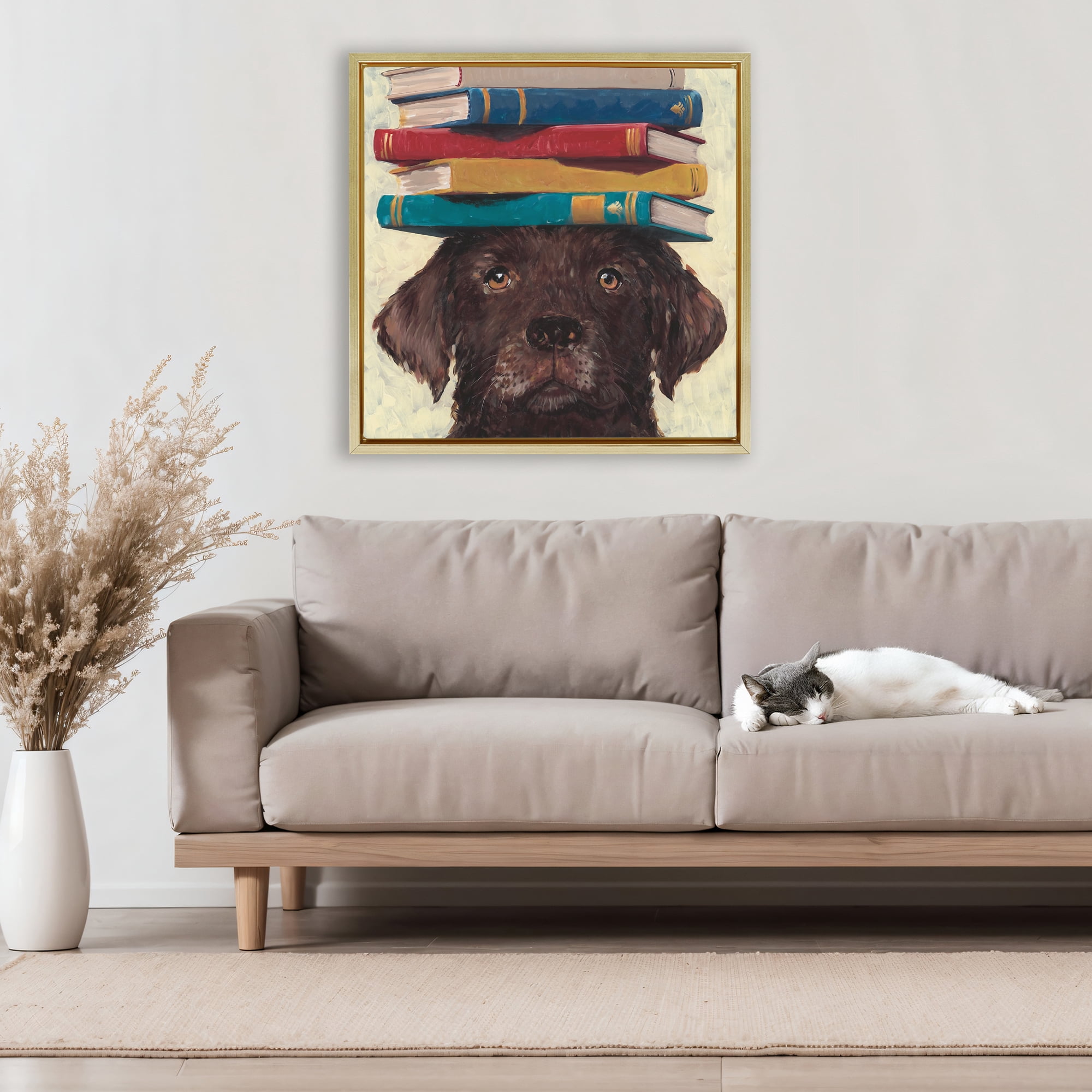 Stupell Industries Studious Abby Dog Gold Framed Floater Canvas Wall Art, design by Studio Bautista