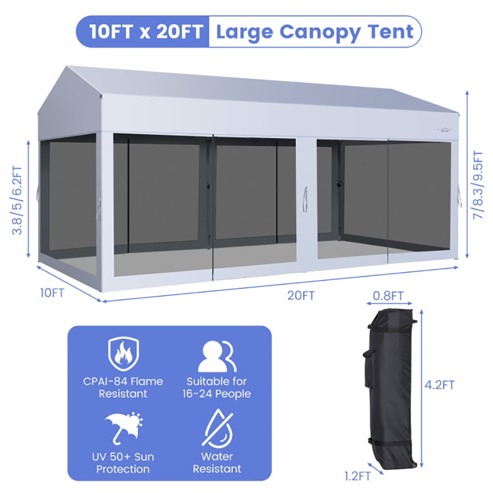 Aimee Lii 10 x 20 Feet Pop up Canopy Tent with Removable Sidewalls for Party, Retractable Outdoor Patio Awnings, White