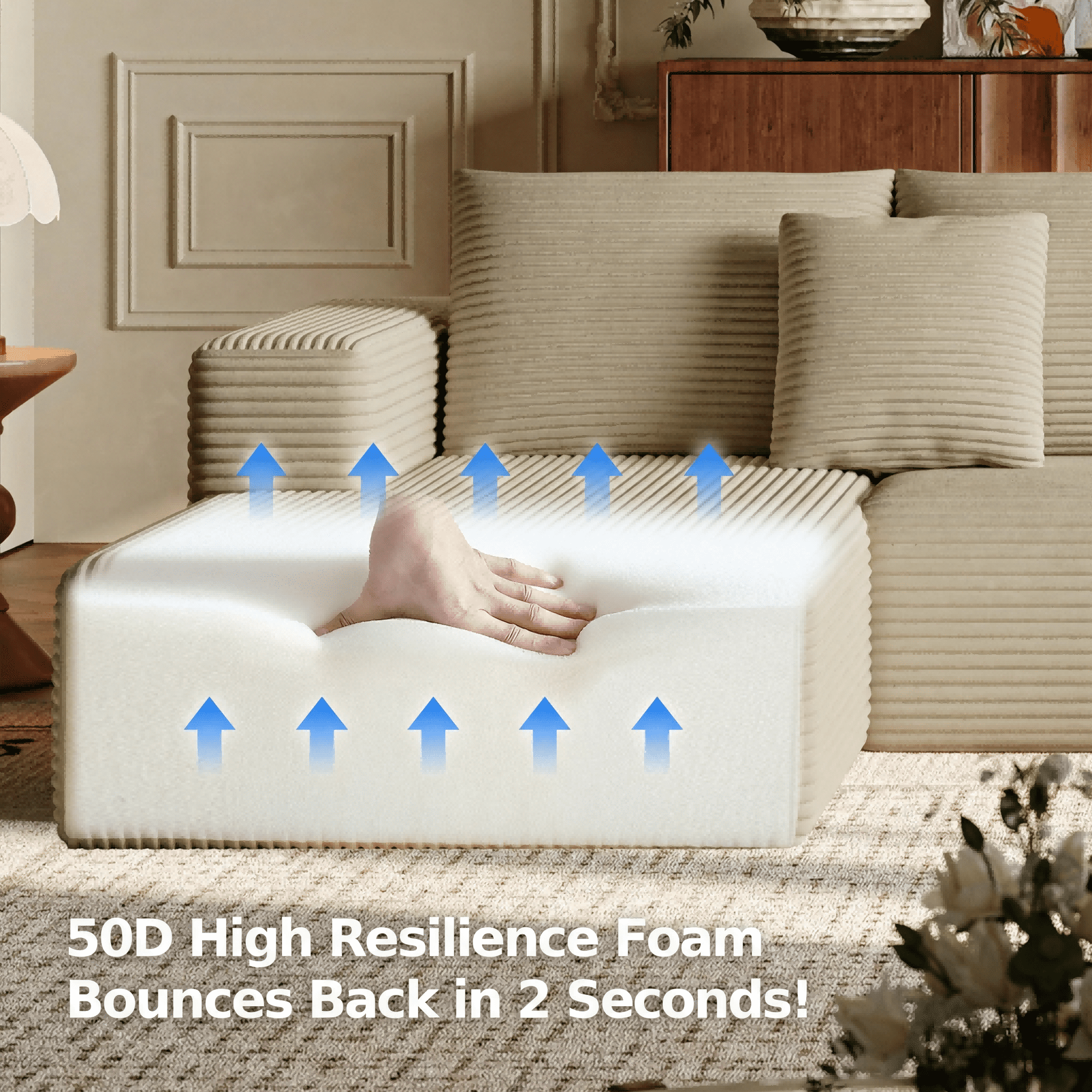 Liaroo 134.7" Sectional Sofa, Boneless Couch, U-Shaped Couches with Chaise No Assembly Required Modular Cloud Sofa for Living Room Apartment Theater Room