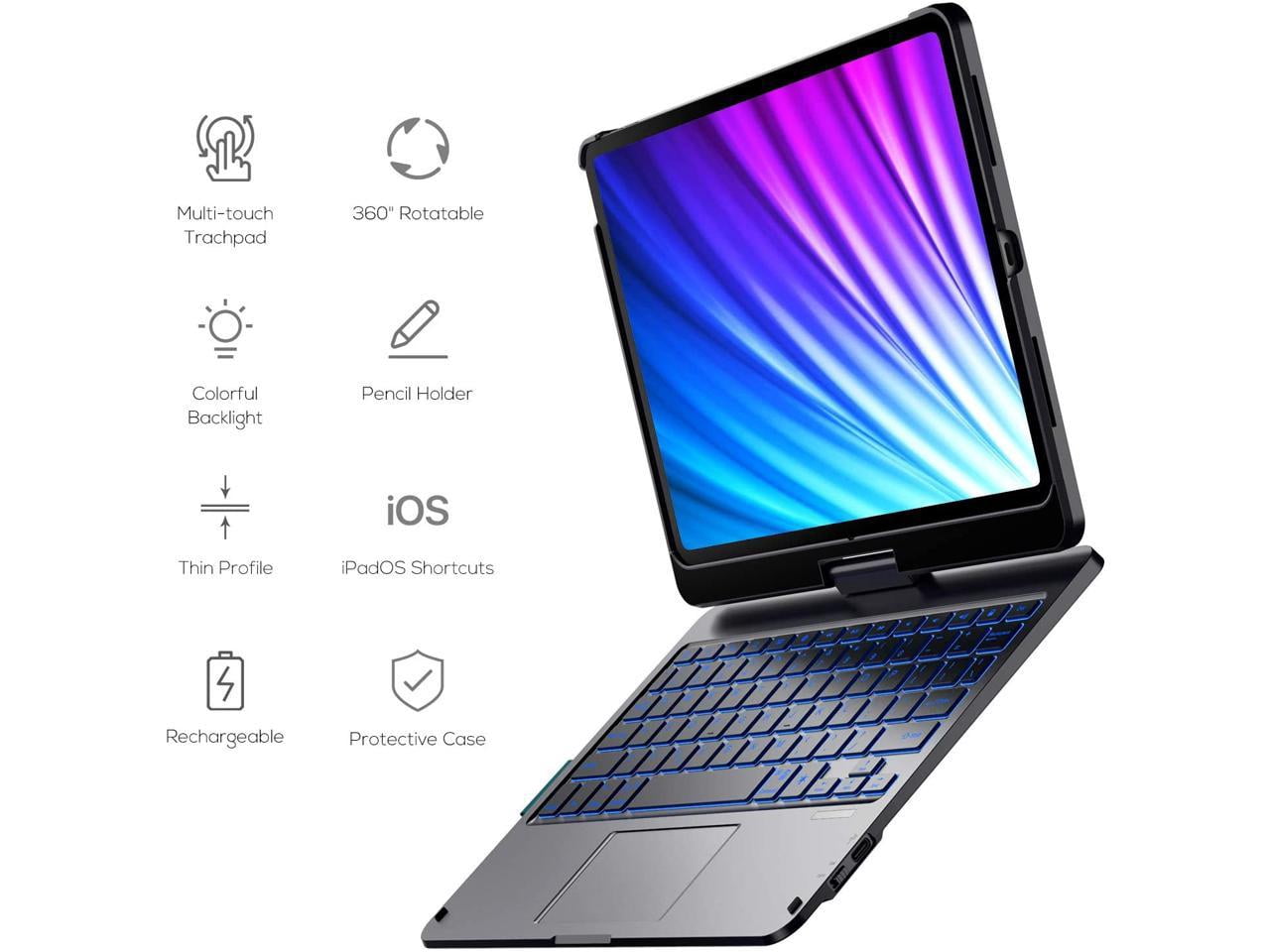 Touchpad Keyboard Case for iPad Air 5 10.9 inch 2022 / iPad Air 4 10.9 inch 2020 / iPad Pro 11 2021/2020/2018 with Multi-Touch Trackpad / Pencil Holder, 360° Rotatable,7 Color Backlit