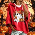 thumbnail image 2 of Women Red Short Sleeve Cute Ghost Pumpkin Graphic Hoodie with Drawstring Casual Halloween Party Pullover Top, 2 of 5