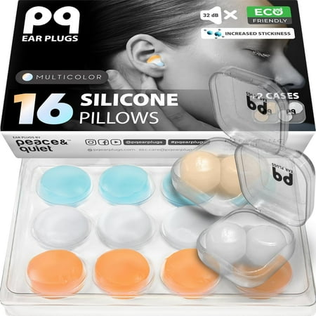 

Pq Silicone Gel Wax Ear Plugs - 16 Earplugs Noise Canceling Waterproof Earplugs For Swimming And Sleeping Noise Reduction Ear Protection Sound Blocking Level 32Db (16 Pillows) Mixed