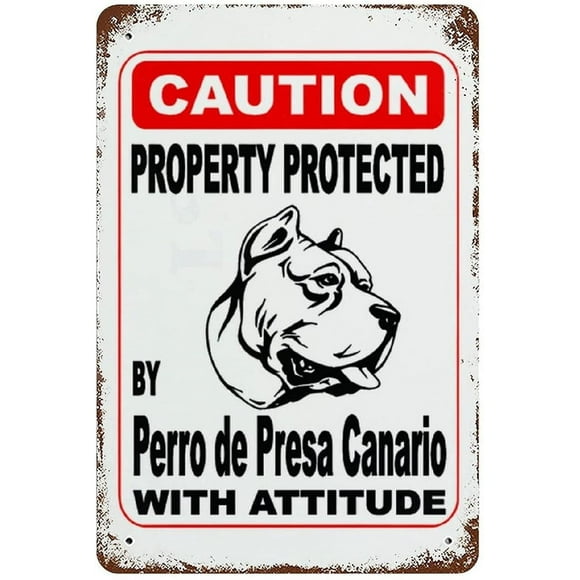 Classic Guard Dog Warning Signs Property Protected by Perro De Presa Canario Outdoors Wall Decor Yard Signs Home Decor Classic Aesthetic Art Signs 16" x 12"