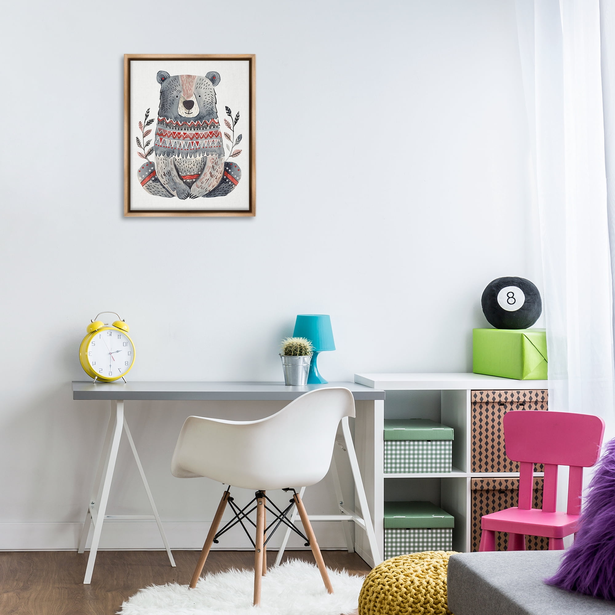 Stupell Industries Scandinavian Style Bear Animals Painting Brown Floater Framed Canvas Art Print Wall Art, 17 x 21
