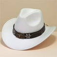 thumbnail image 2 of Straw Western Hats For Men - Western Denim Curved Top Hat Woolen Big Brimmed Hat Autumn And Winter Style British Jazz Hat,White,One Size, 2 of 4
