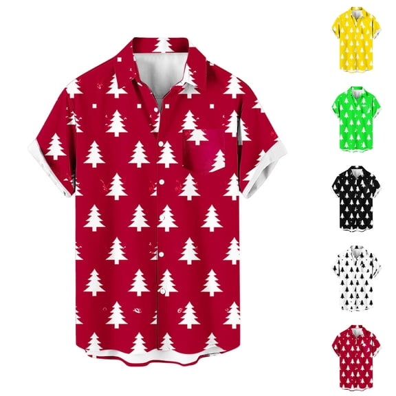 KeShDi Christmas Funny Shirts Christmas Men Casual Fashion Turndown Collar Printing Short Sleeve Button Shirt Blouse Yellow 5X