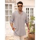 thumbnail image 4 of QUTETN Men's Linen Henley Shirts Long Sleeve Collarless T-Shirts Longline Kurta Beach Shirts with Pocket, 4 of 4