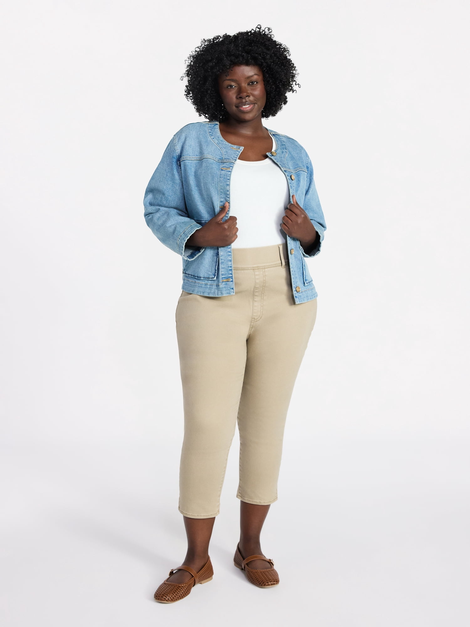 Terra & Sky Women's Plus Size Pull On High Rise Capri Jeggings, 23" Inseam, Sizes 0X-4X