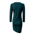 thumbnail image 4 of Guieoi Dress for Women under $10.00 Plus Size Women Sexy V Neck Solid Hem Ruched Long Sleeve Dress Green Black*Friday/Cyber*Monday, 4 of 5
