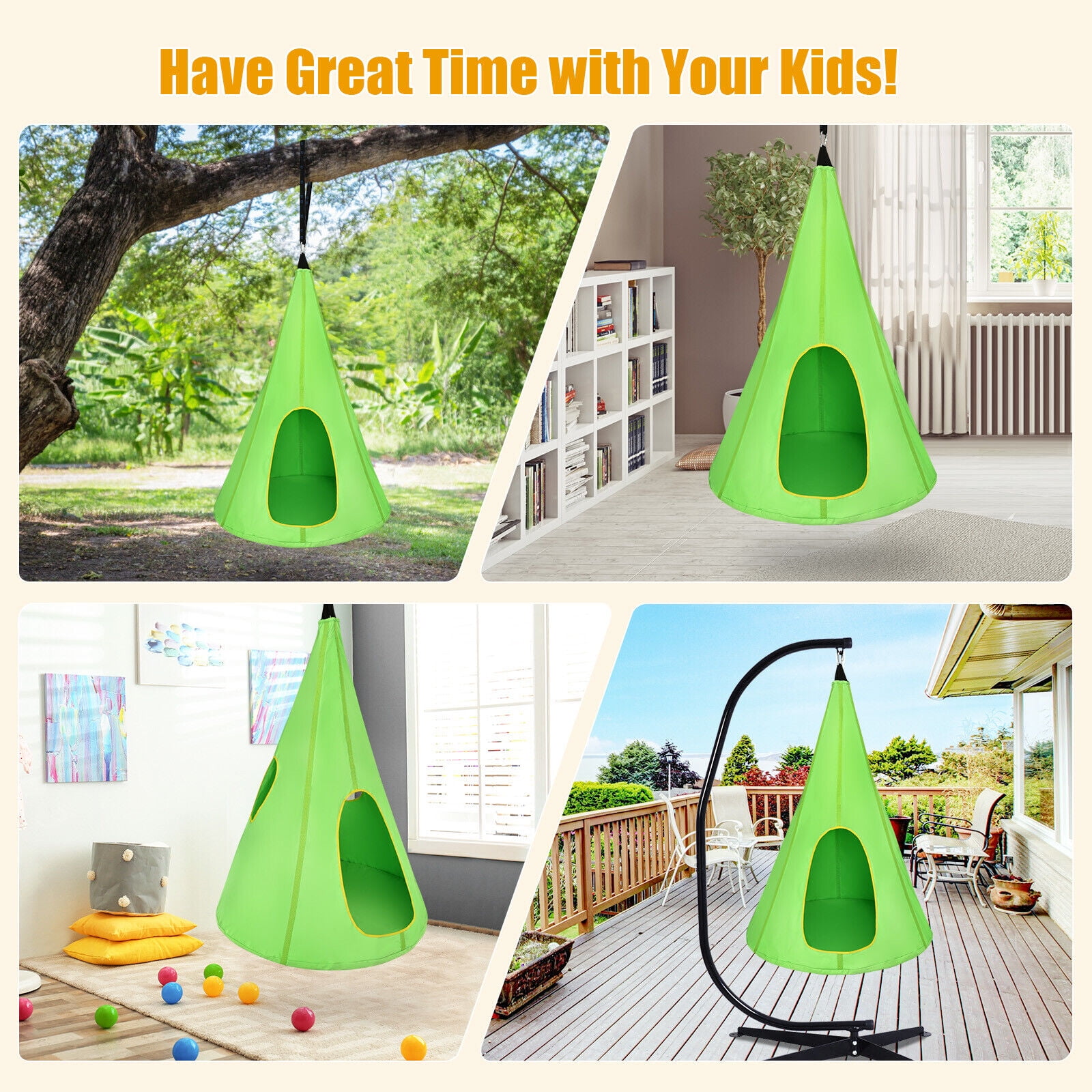 Gymax 40 in. Kids Hanging Chair Swing Tent Set Hammock Nest Pod Seat Green  GYM04746 - The Home Depot