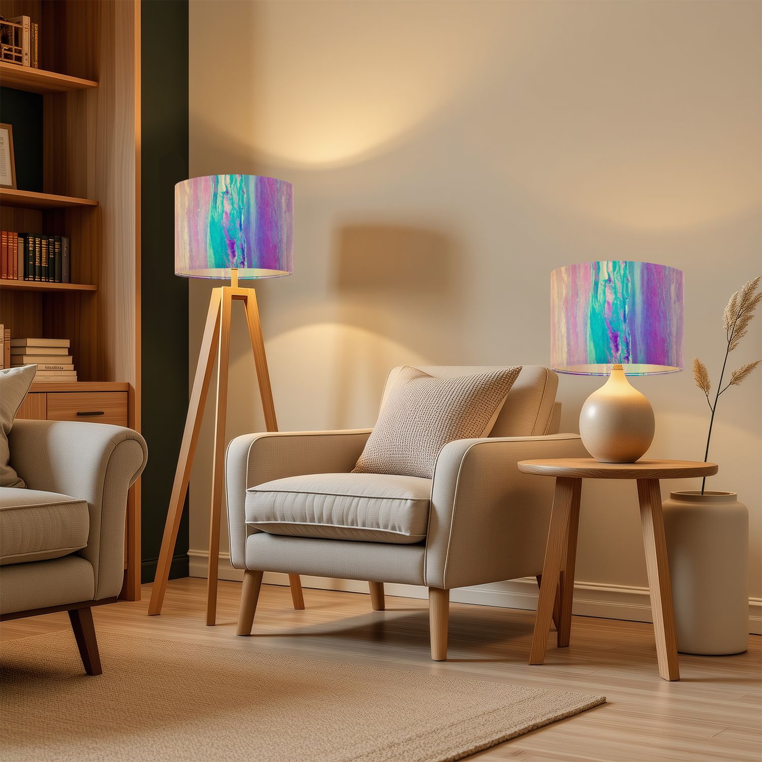 Lampshades 2 Pack Blue green teal pink purple abstract art 13"x13"x10" Light Shade for Table Lamps Floor Lamps Drum Lamp Shades Lampshade Replacement Easy Assembly