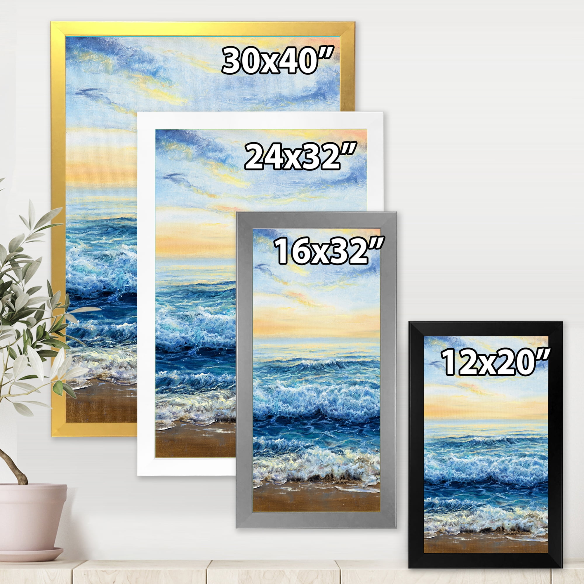 Designart 'Ocean Waves At Sunrise' Nautical & Coastal Framed Art Print