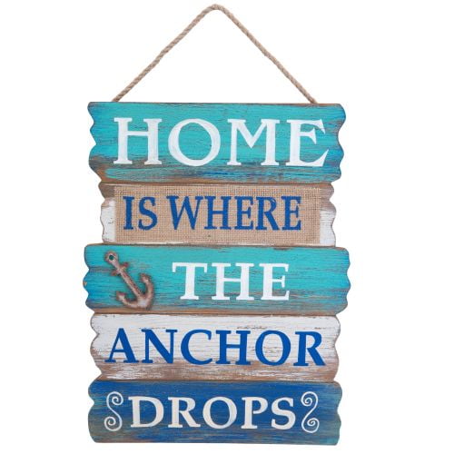 Home is Where the Anchor Drops Wood Wall Plaque Beach Decor