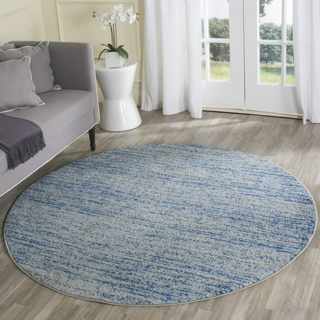 Safavieh Adirondack Collection ADR117D Modern Abstract Non-Shedding Stain Resistant Living Room Bedroom Area Rug, 4' x 4' Round, Blue / Silver