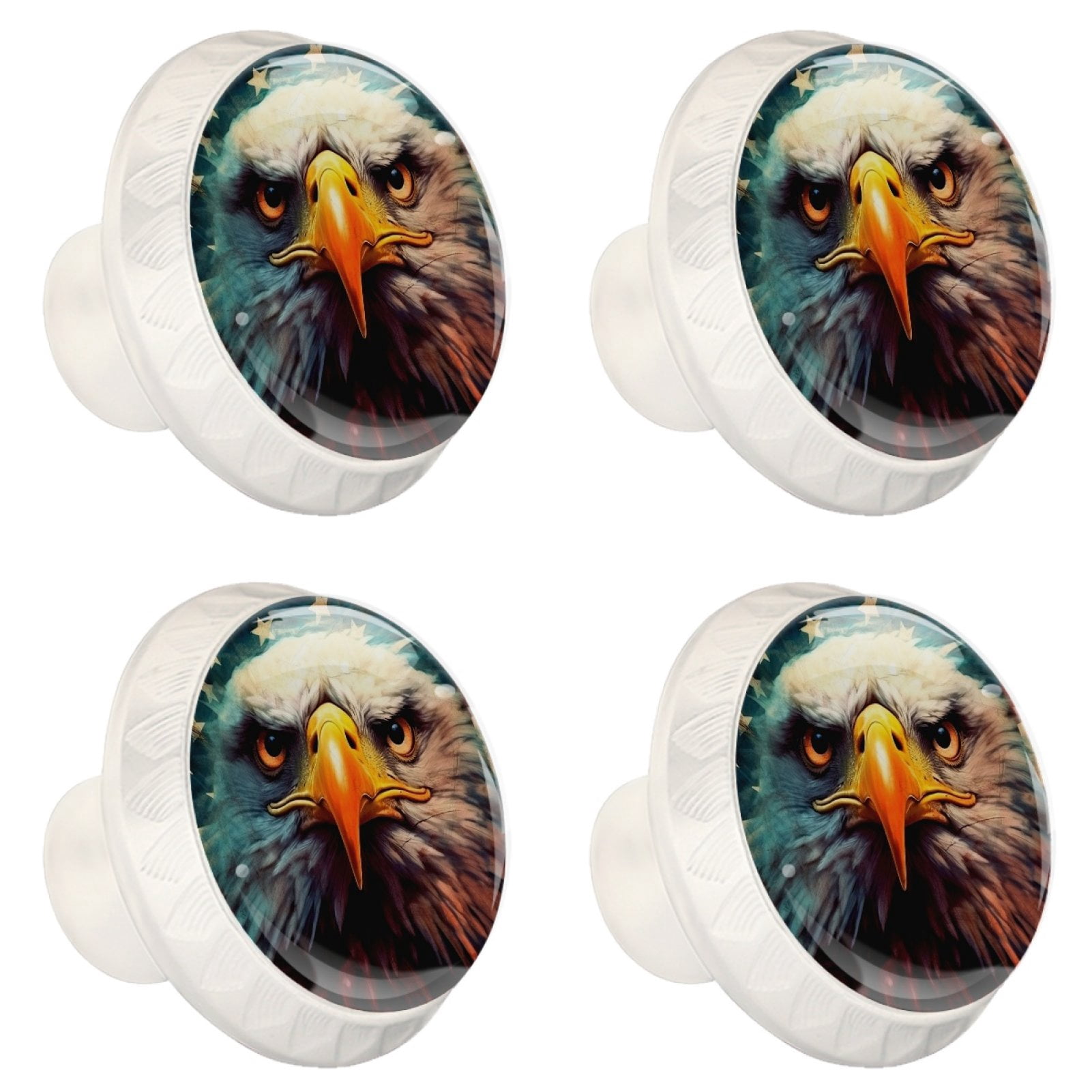 4 Pcs Eagle and American Flag Knobs for Kitchen Cabinet Cupboard Dresser Bookcase Drawer Pulls Handles Round Home Decor
