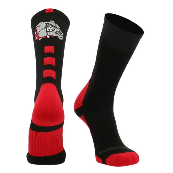 Bulldogs Logo Athletic Crew Socks (Black/Scarlet, Small)