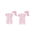 thumbnail image 2 of BemeyourBBs Toddler Baby Girl Boy Striped Swimsuit with Hat Set 2 Pcs Infant Bathing Suit Zip Up Ruffled Trim Short Sleeve One Piece Swimwear Summer Beachwear UPF 50+ Rash Guard, 2 of 9