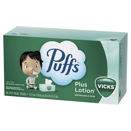 Puffs Plus Lotion with the Scent of Vick's Facial Tissue, 1 Family Size Box, 88 Tissues per Box,