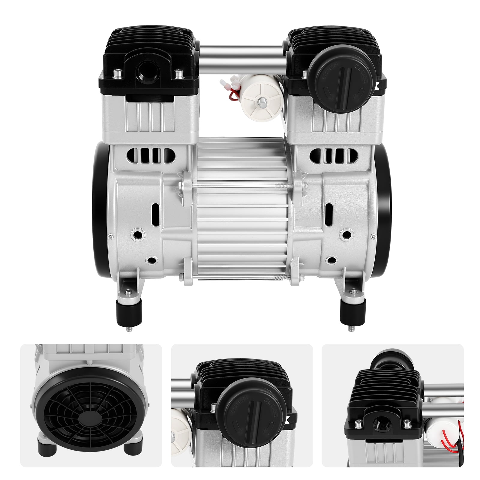 12.59*6.69*11.41inch 1100W Aluminum Alloy Silver Oilless Vacuum Pump Industrial Oil-free Silent Diaphragm Vacuum