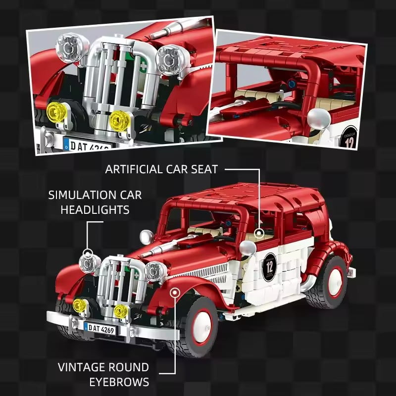 Honchoes Remote control Car Building Set Compatible with Lego Car Model Retro Red for Adults 916 Pcs