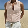 thumbnail image 5 of JTSRKL Mens Striped Sleeveless Shirts Stand Collar Button Up Casual Vest Solid Vintage Lightweight Breathable Summer Layering Tank Tops Khaki M, 5 of 5
