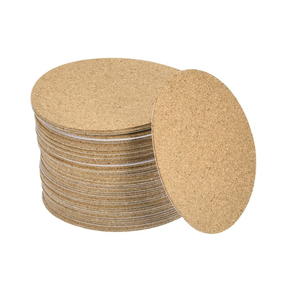 Uxcell 80mm(3.15") Round Coasters 1mm Thick Cork Cup Mat Self-Adhesive Pad 50 Pack