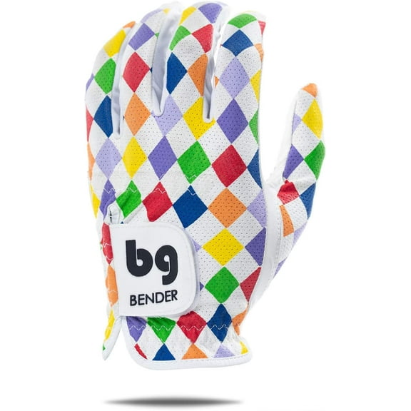 Bender Gloves Mesh Golf Gloves for Men, Cabretta Leather, Worn on Left Hand (Argyle, Small)