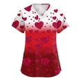 thumbnail image 2 of Valentine's Day Scrubs Top for Women Short Sleeve V Neck Heart Print Shirts Nursing Working Uniform Valentine's Day Soft Stretchy Holiday Scrub T Shirts, 2 of 5