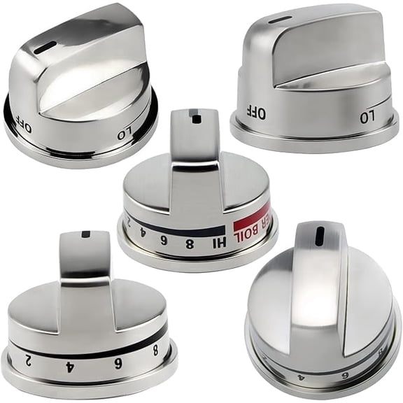 EBZ37189611(4pcs) Gas Stove Knobs and EBZ37189609(1pcs) Oven Range Knob Replacements Only Fit for LRG30355ST LRG30357ST LRG30855ST Series Burner Control Knob Replace EBZ37189601,EBZ37189602