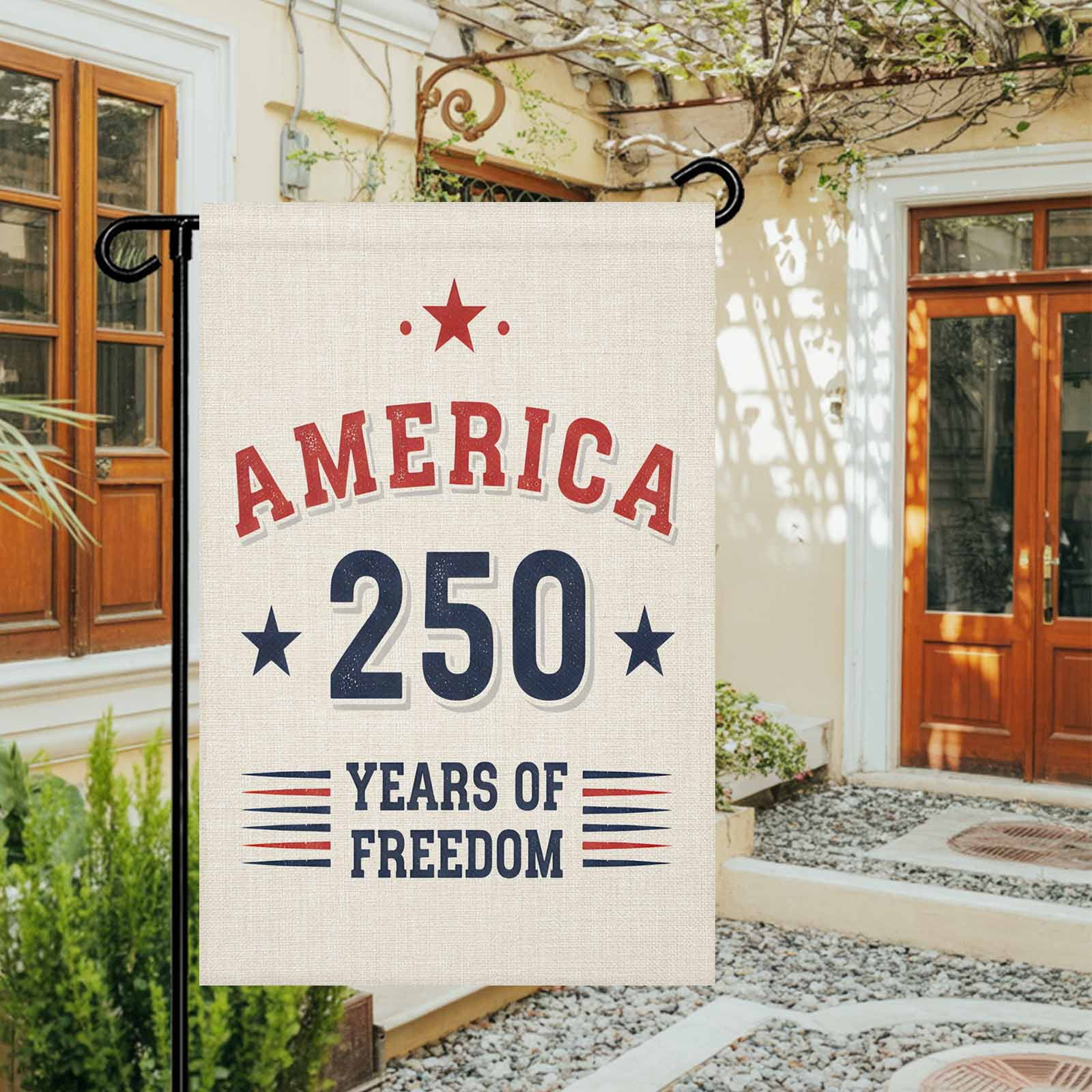 4th of July Garden Flags America 250 Years of Freedom Garden Flag Double Sided Welcome Flag Patriotic Stars USA Flag Independence Day Yard Flags for Outdoor Lawn Porch Memorial Day Decor 28x40 Inch