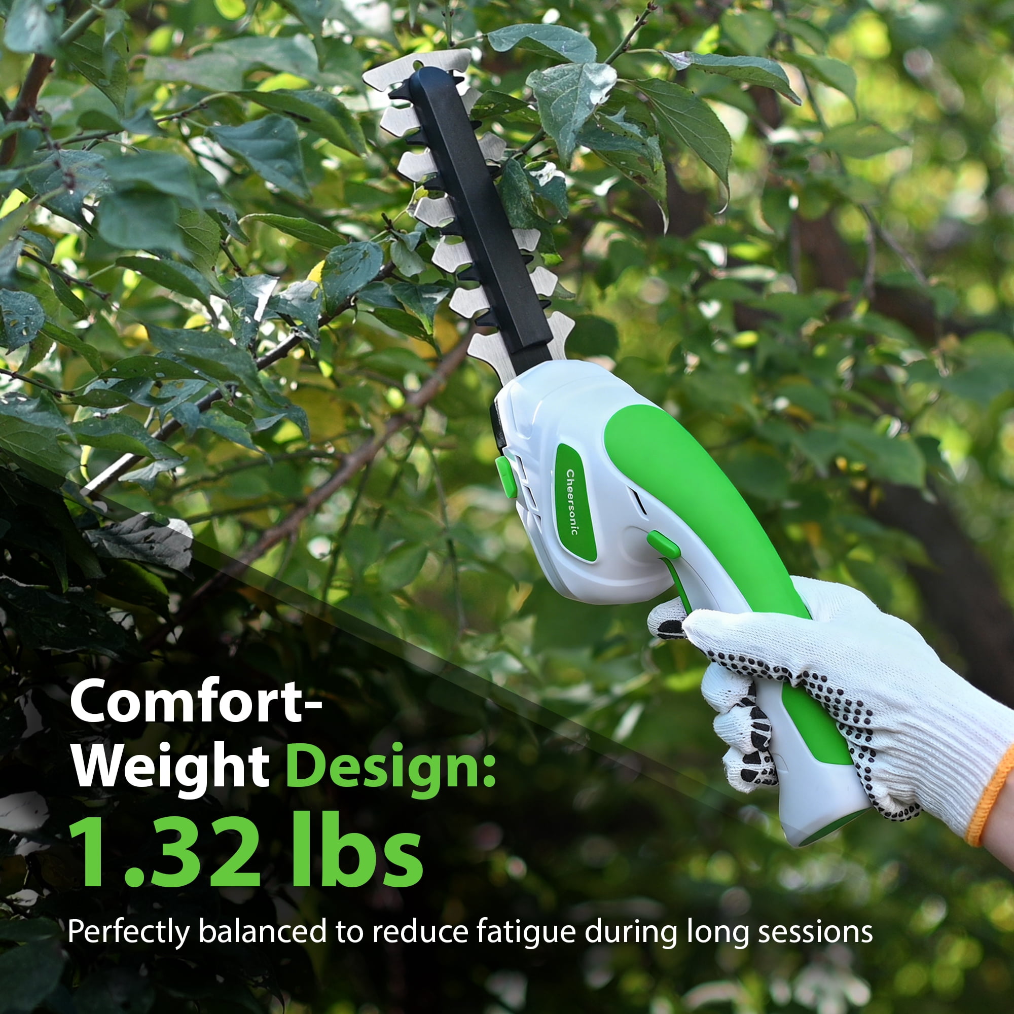 Cheersonic 7.2V Cordless 2-in-1 Grass Shear & Hedge Trimmer, Handheld Lightweight with 2000mAh Batteries & Type-C Cable for Small Bushes, Lawn Edging