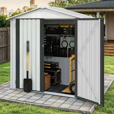 Uforic 6' x 4' Outdoor Metal Storage Shed, Large Tools Storage Shed, Heavy Duty with Lockable Double  Doors & Air Vent for Backyard, Patio, Lawn