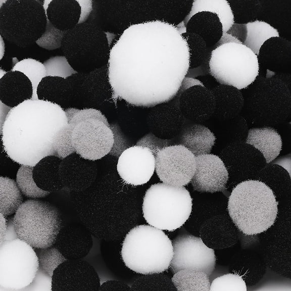 Fuzzy Pom Poms Balls, 120 Pcs Assorted Sizes Mini PomPoms for Crafts Jewelry Making White/Black/Gray