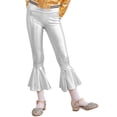 thumbnail image 5 of YONGHS Kids Girls Shiny Dance Trousers Ruffle Hem Bell-bottom Jazz High Waist Long Pants Silver 16, 5 of 6