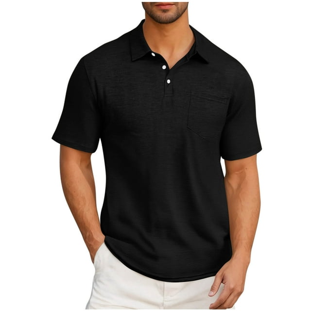T-shirt à Manches Courtes pour Hommes avec Poche et Col Rabattu, Mélange Coton-polyester Uni, Coupe Décontractée, Vert Militaire, Taille TTTG