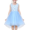 thumbnail image 1 of Vestido de Niña Azul Encaje Cuadros Perla Diseño Calado Tul Princesa Certamen Fiesta 6 Años, 1 of 8