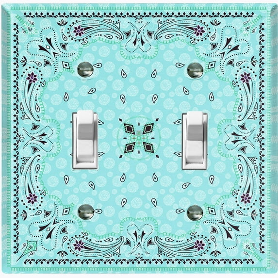 Metal Light Switch Plate Cover Teal Paisley Bandana Spotted Tile Pattern TIL084